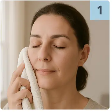 Woman drying her nose with a towel before applying a nasal strip