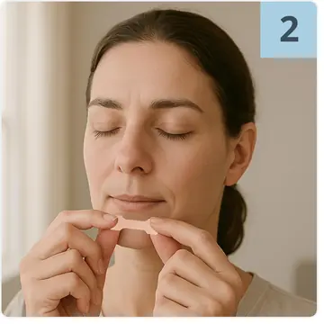 Woman peeling the backing off a NasalFlow nasal strip