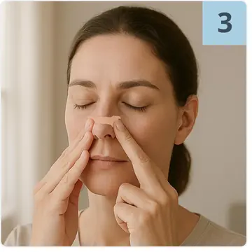 Woman pressing a nasal strip onto the bridge of her nose